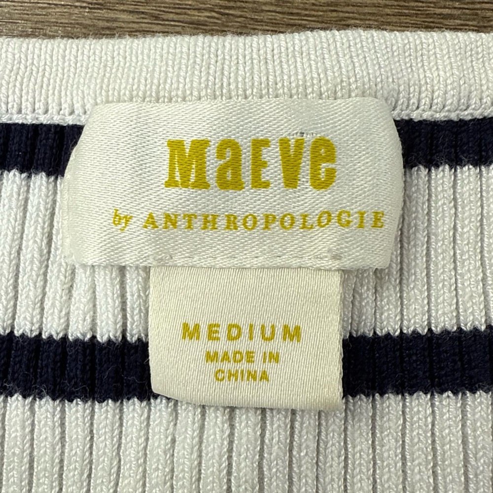 Maeve by Anthropologie Black and White Striped Short Sleeve Sweetheart Top, M - Picture 4 of 10